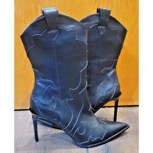 EUC Asos Womens Cowgirl Boots 11 Stiletto Heel Western Black Faux Leather Witchy